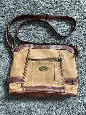 b.o.c. Tan and Brown Whipstitch Crossbody Bag